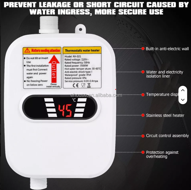 Robinet chauffe-eau instantané avec colonne de douche intégrée